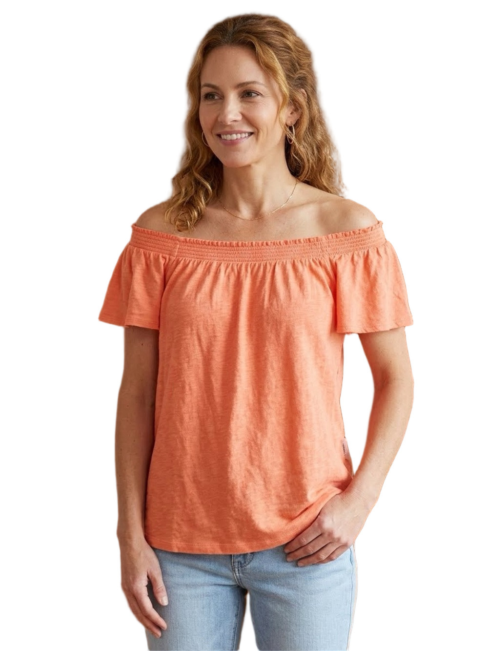 LOFT Linen Orange Coral On/Off-Shoulder Flutter Sleeve Top Size M NWT